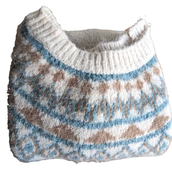Y2K Fair Isle Sweater M Apres Ski Nordic Jumper Fuzzy VTG Anthropologie Luna Ivy - Picture 11 of 11